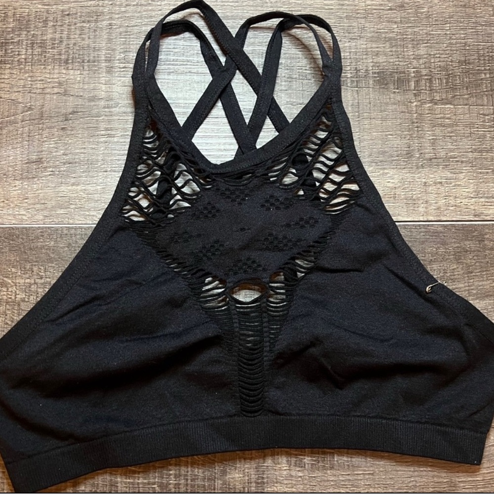 New Women’s Medium / Large Black Laser Cut Cross Back Bralette